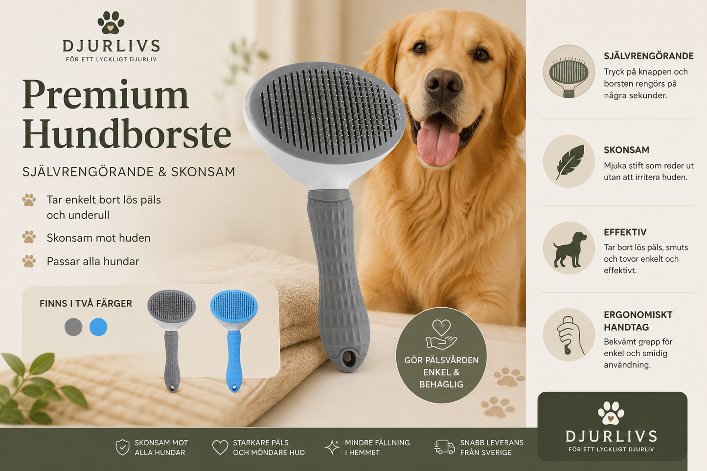 Premium självrengörande hundborste - enkel pälsvård för alla hundar