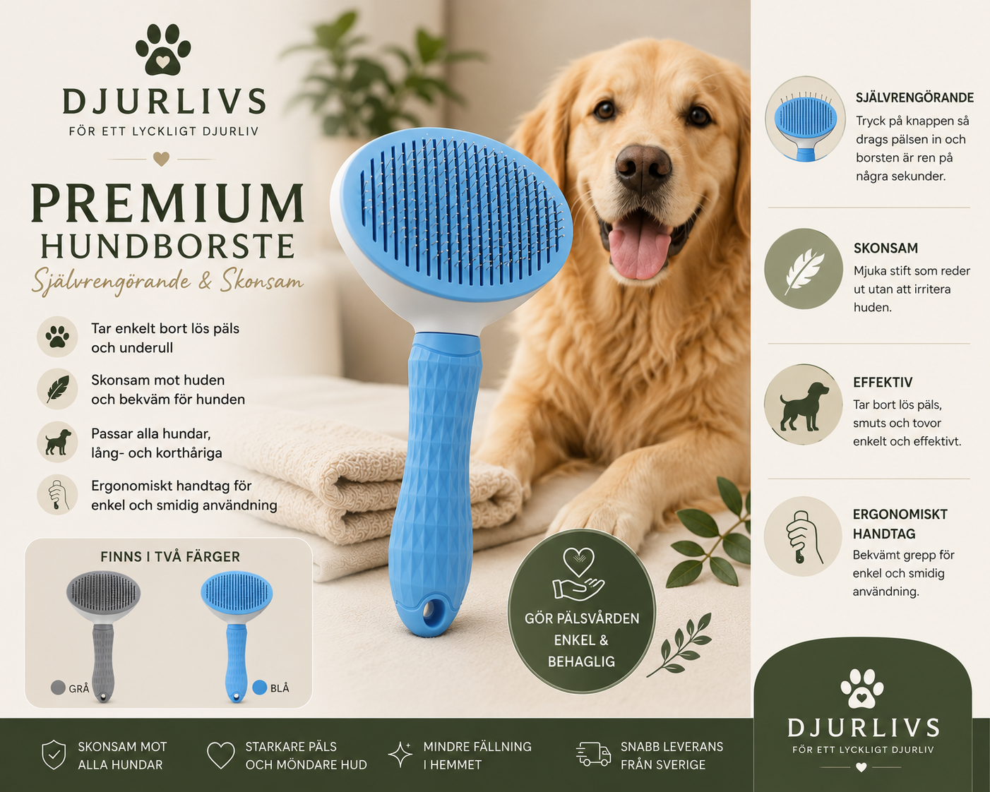 Premium självrengörande hundborste - enkel pälsvård för alla hundar