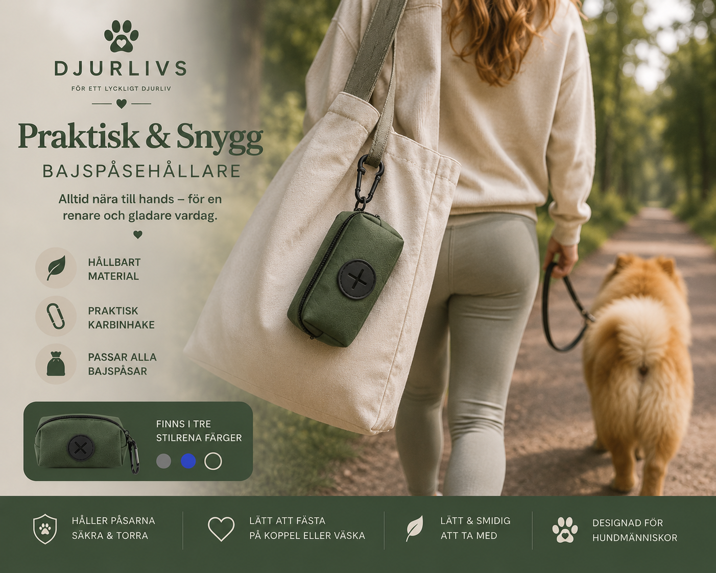 Bajspåsehållare i Canvas – med karbinhake