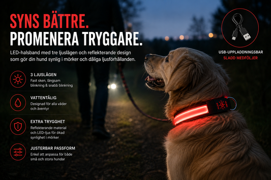 LED Hundhalsband – USB-Uppladdningsbart & Reflekterande