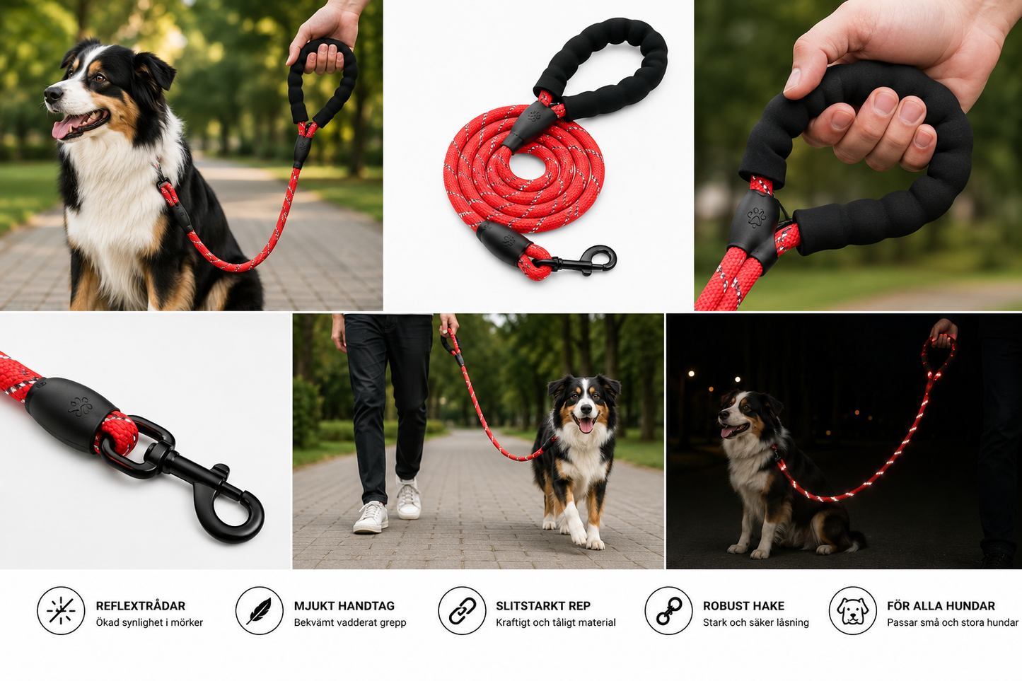 Reflexkoppel för Hund – Mjukt Handtag & Extra Slitstarkt
