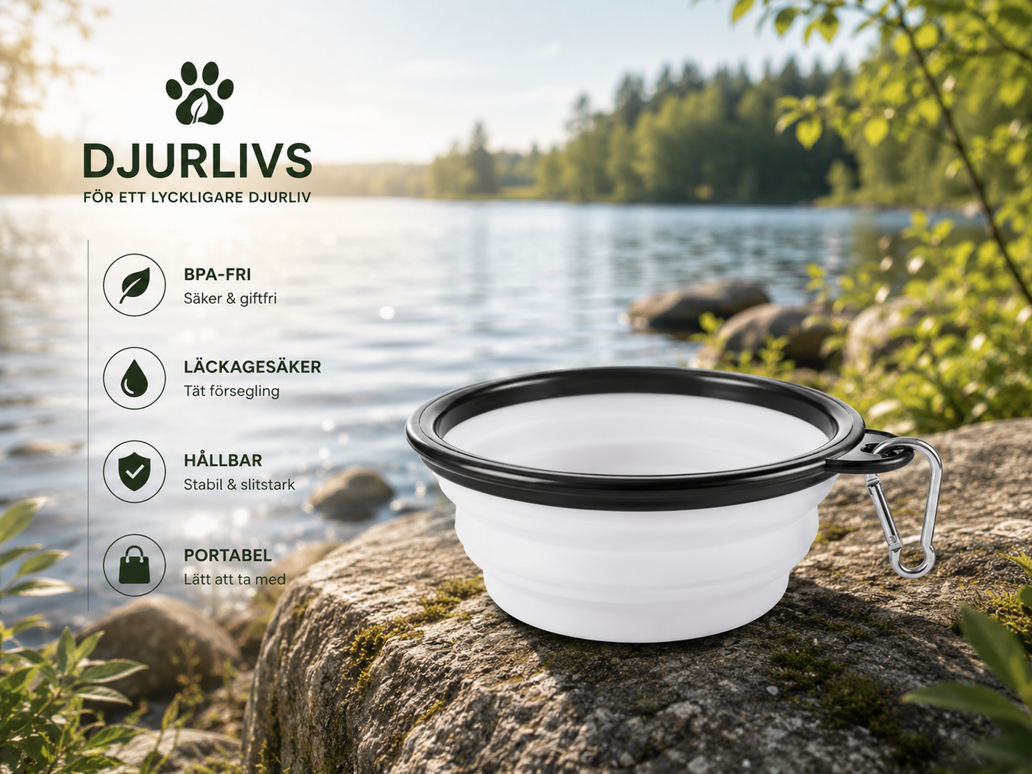 Hopfällbar Reseskål för Hund – Silikon & Karbinhake