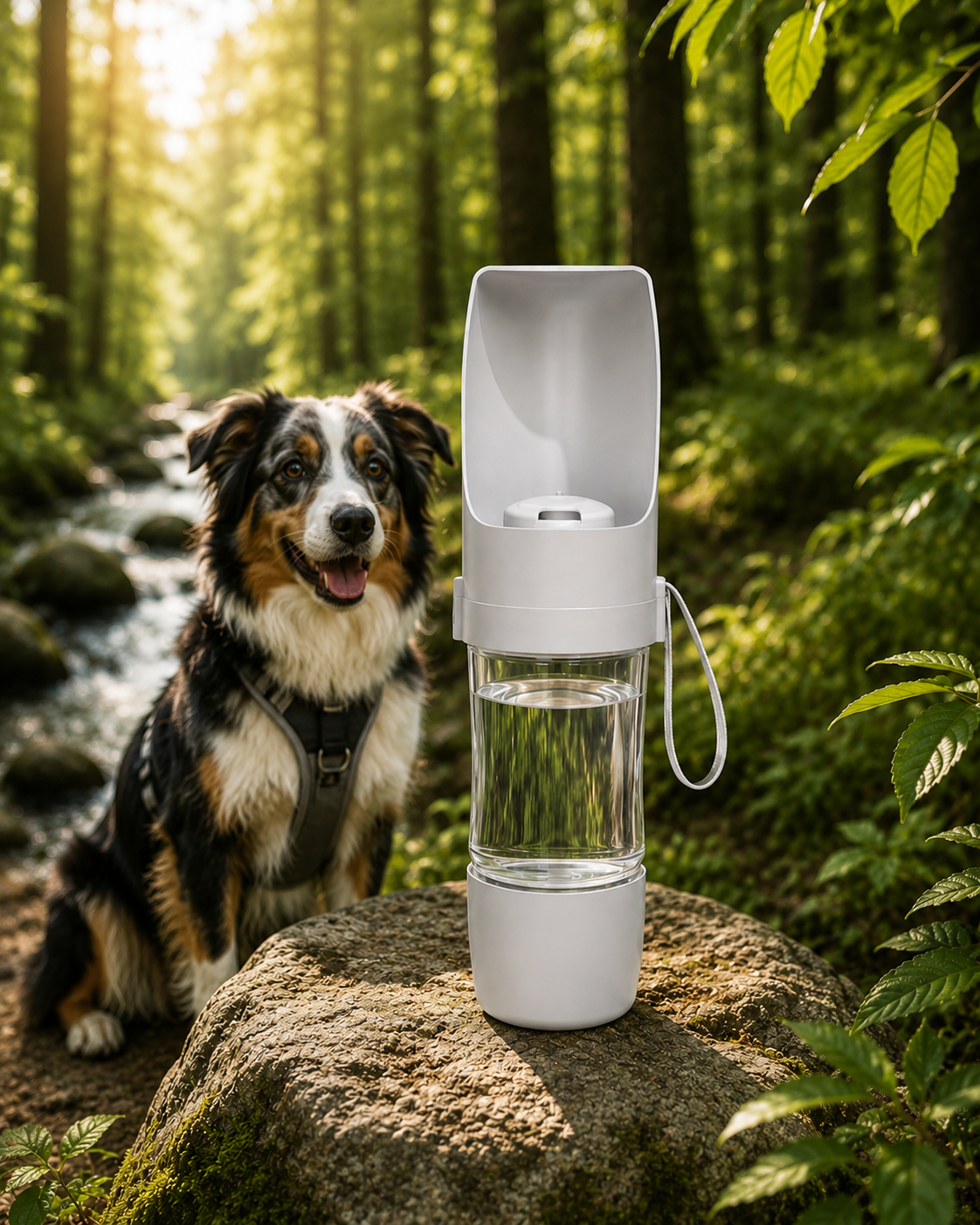 Vattenflaska för hund – 2-i-1 med matskål