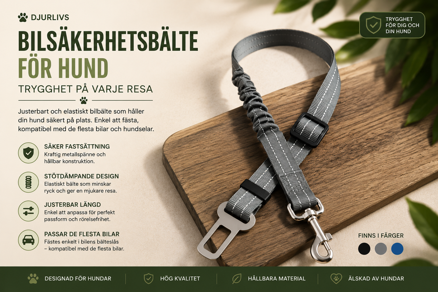 Justerbart Bilsäkerhetsbälte för Hund – Reflekterande & Elastiskt