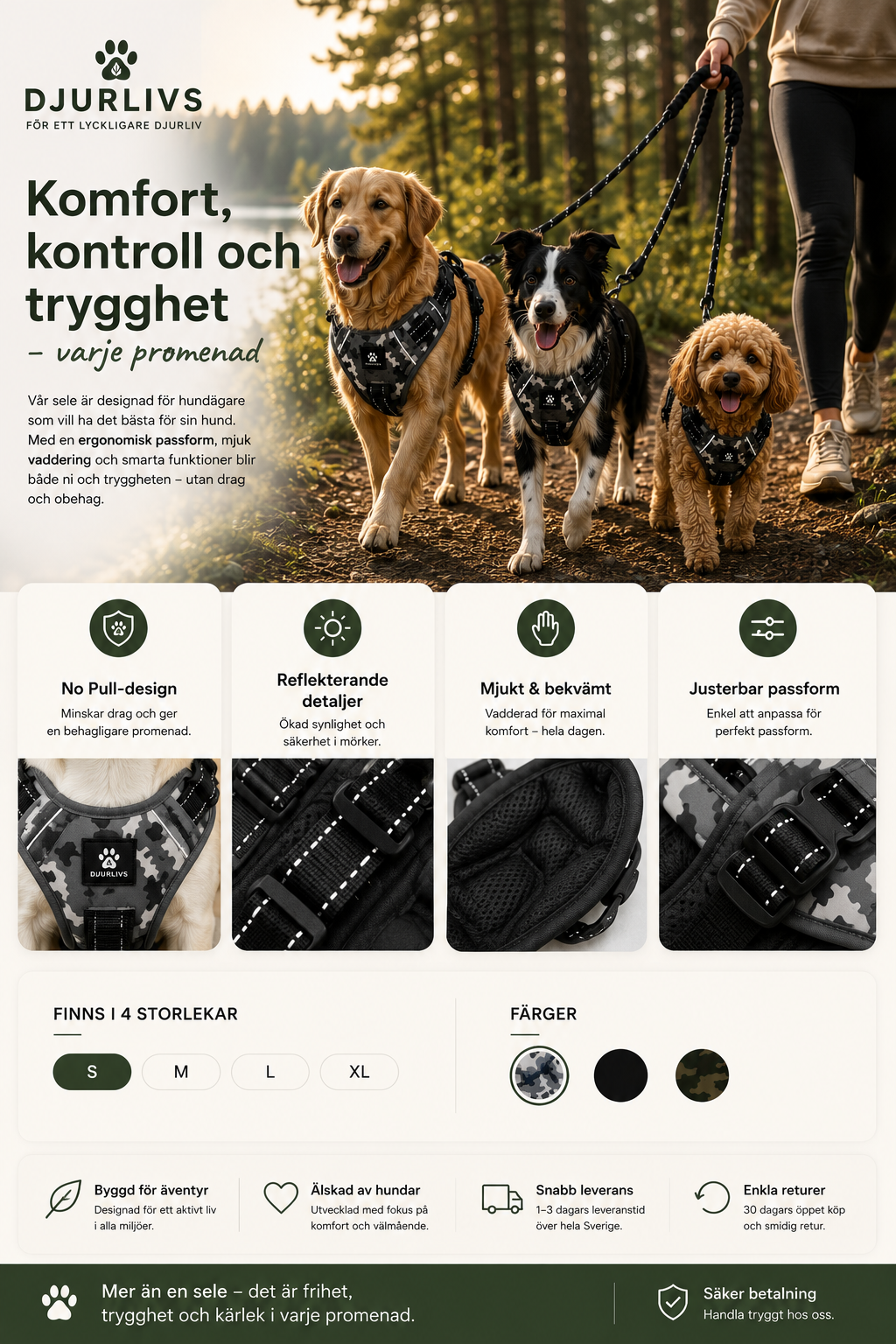 Hundsele – No Pull med Mjuk Vaddering & Handtag